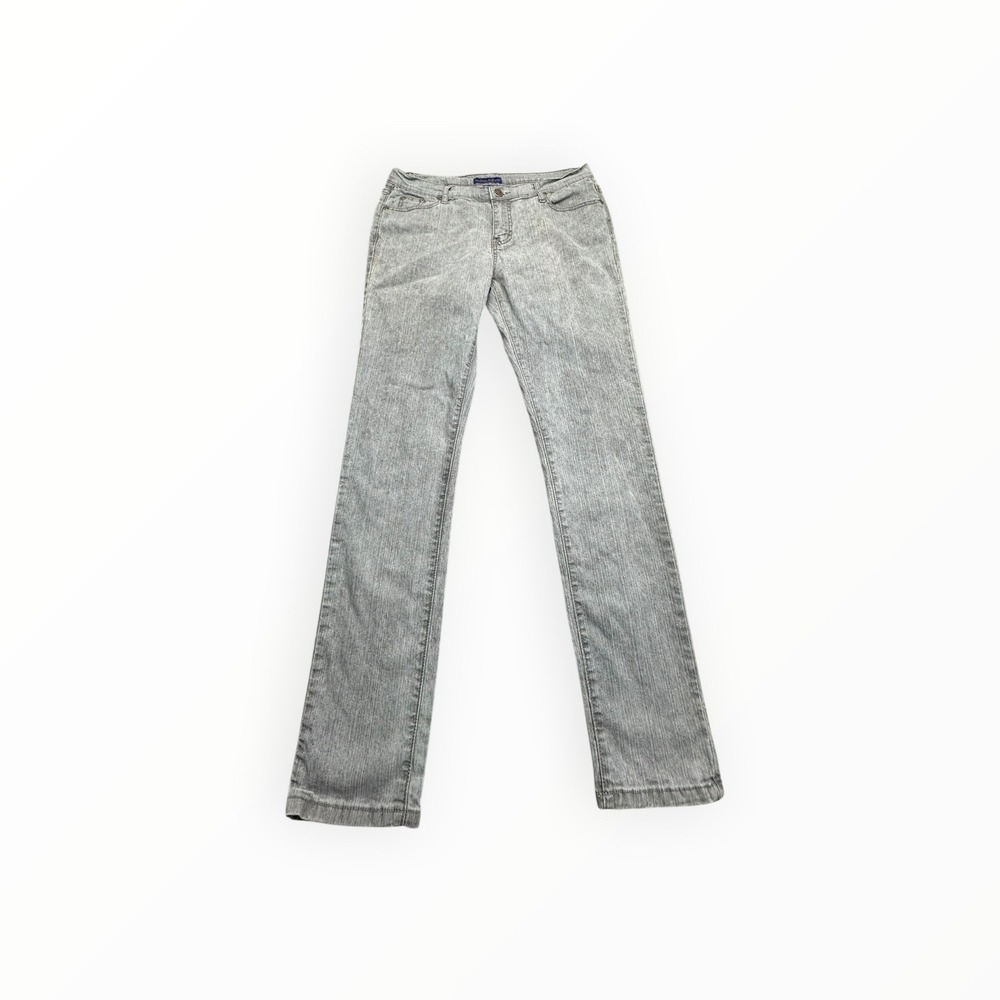 Drama Gold Jeans Women 9/10 Gray Union Jack Embroidered Straight Leg Denim Pants